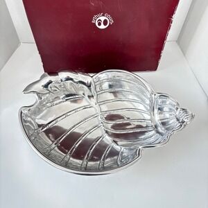 Arthur Court Shell Oval Bowl Serving Platter Silver Tone 15" Coastal Nautical